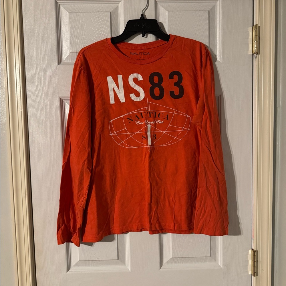 Nautica Orange Long Sleeve Tee with Graphic Design